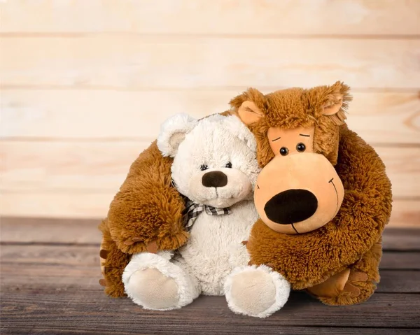 Lindos Osos Peluche Mesa Madera — Foto de Stock