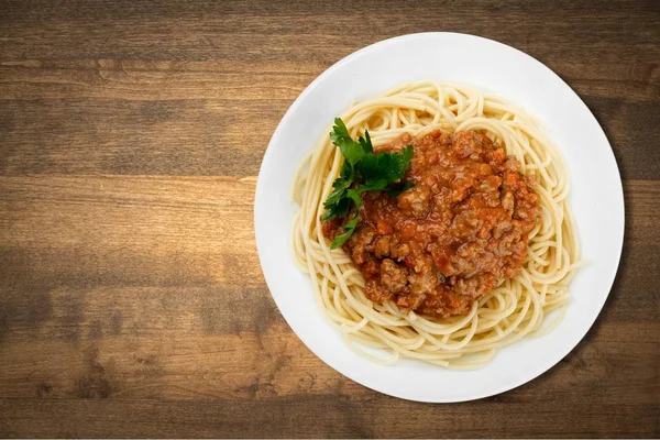 Delicious Italian Pasta Meat White Plate — Stock Photo, Image