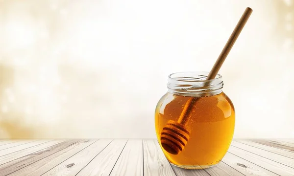 Μέλι Γυάλινο Βάζο Μέλι Και Άρκτος — Φωτογραφία Αρχείου