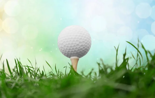 Balle Golf Sur Tee Sur Herbe Verte — Photo