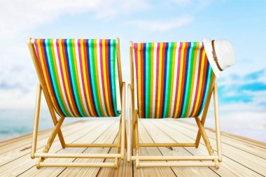 Ahşap şezlong sandalyeler, seyahat kavramı 