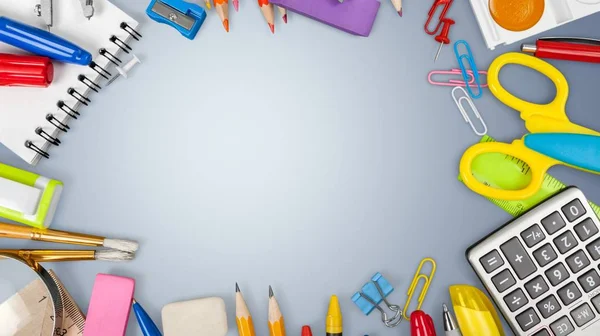 Composición Papelería Escolar Sobre Fondo Madera —  Fotos de Stock