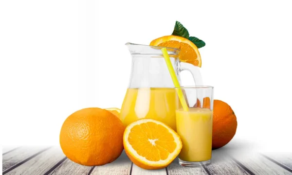 Close Fresh Tasty Orange Juice Glass Table — Stock Photo, Image