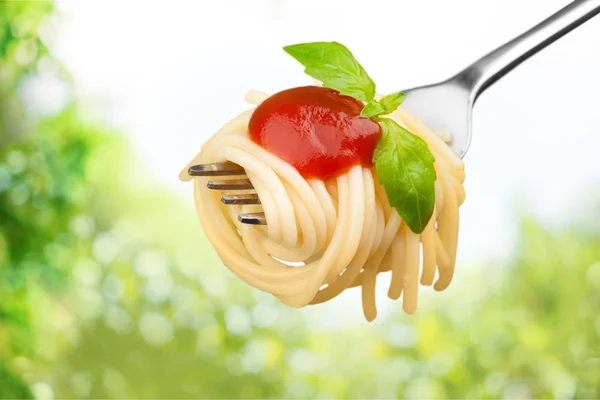 Nudelspaghetti Auf Gabel Hintergrund — Stockfoto