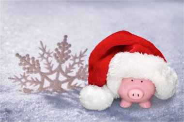 kumbara kırmızı Santa şapka, Noel, yatırım ve kavram kaydetme