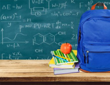 Okul sırt çantası ile Kırtasiye, Okul arka plan için geri 