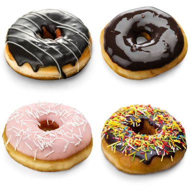 Beyaz arka plan üzerinde izole sırlı donuts kümesi