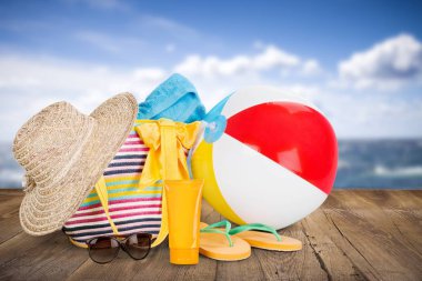 Plaj çantası plaj aksesuarları, yaz tatil kavramı ile