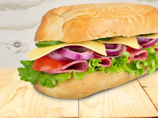 Heerlijke Sandwich Met Vlees Ham Kaas — Stockfoto