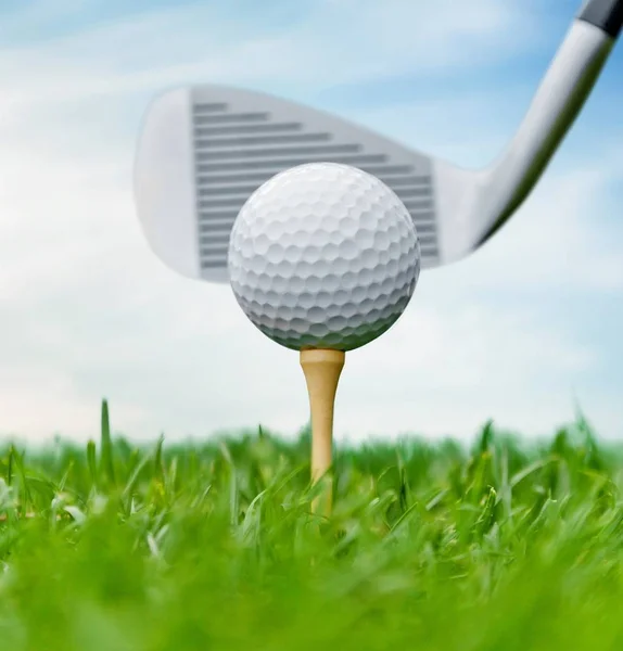 Golf Ball Tee Green Grass — Stock Photo, Image