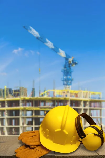 Sombrero Duro Amarillo Herramientas Sitio Construcción — Foto de Stock