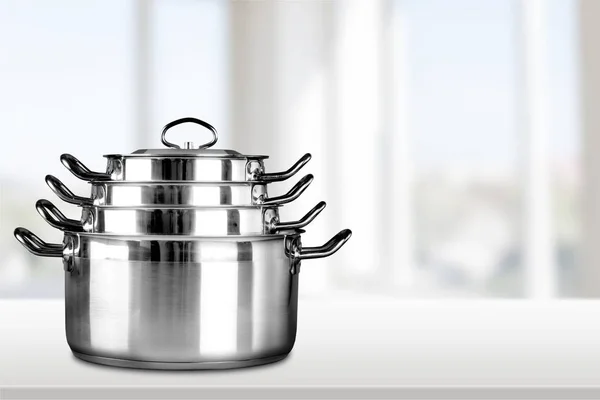 Collection New Saucepans Table — Stock Photo, Image