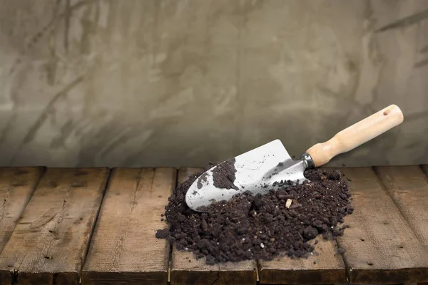 Gardening Shovel Wooden Background — Stock Photo, Image