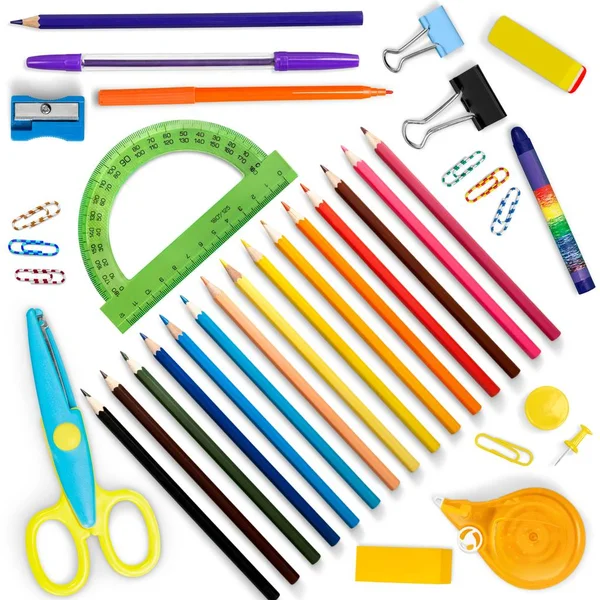 Colorful School Stationery Composition Back School Background — Stock Photo, Image