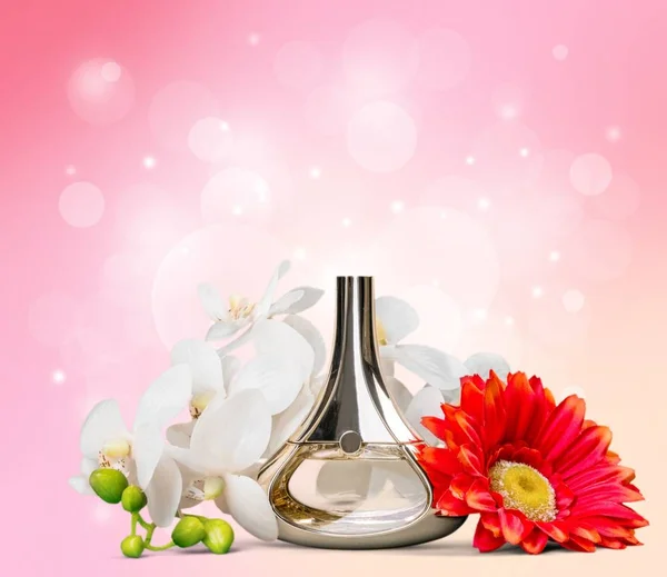 Garrafa Perfume Elegante Flores Conceito Beleza — Fotografia de Stock