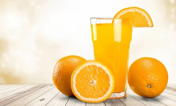 Close Fresh Tasty Orange Juice Glass Table — Stock Photo, Image