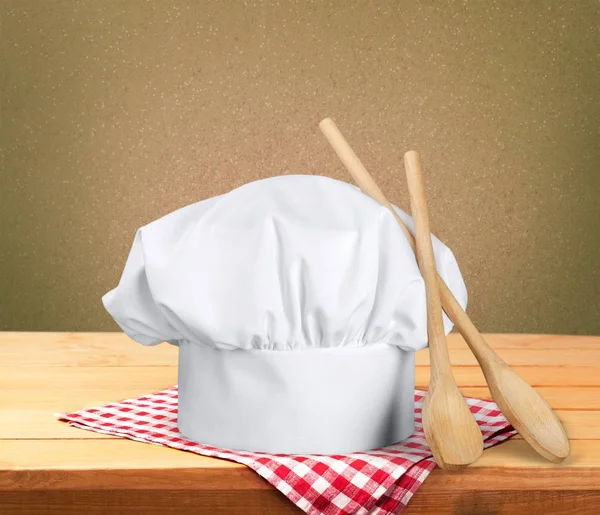 Cappello Chef Bianco Utensili Legno — Foto Stock