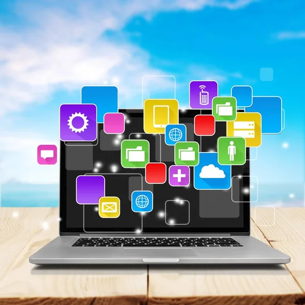 Laptop ile boş bir ekran ve simgeler