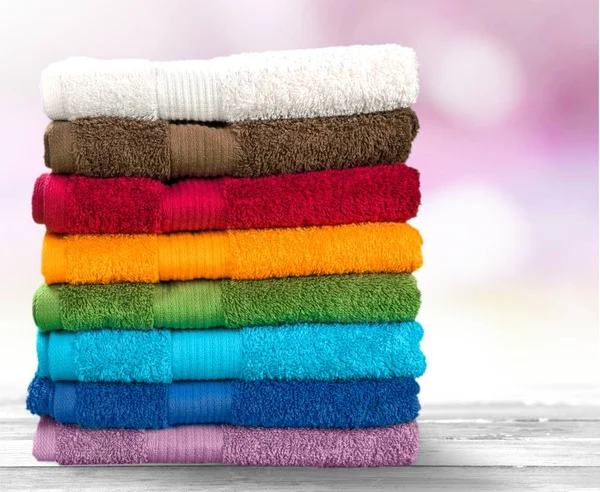 Pile Fluffy Bright Towels Closeup — Stock Photo, Image