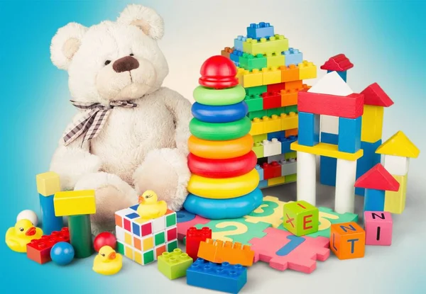 Coleção Brinquedos Coloridos Conceito Pré Escolar — Fotografia de Stock