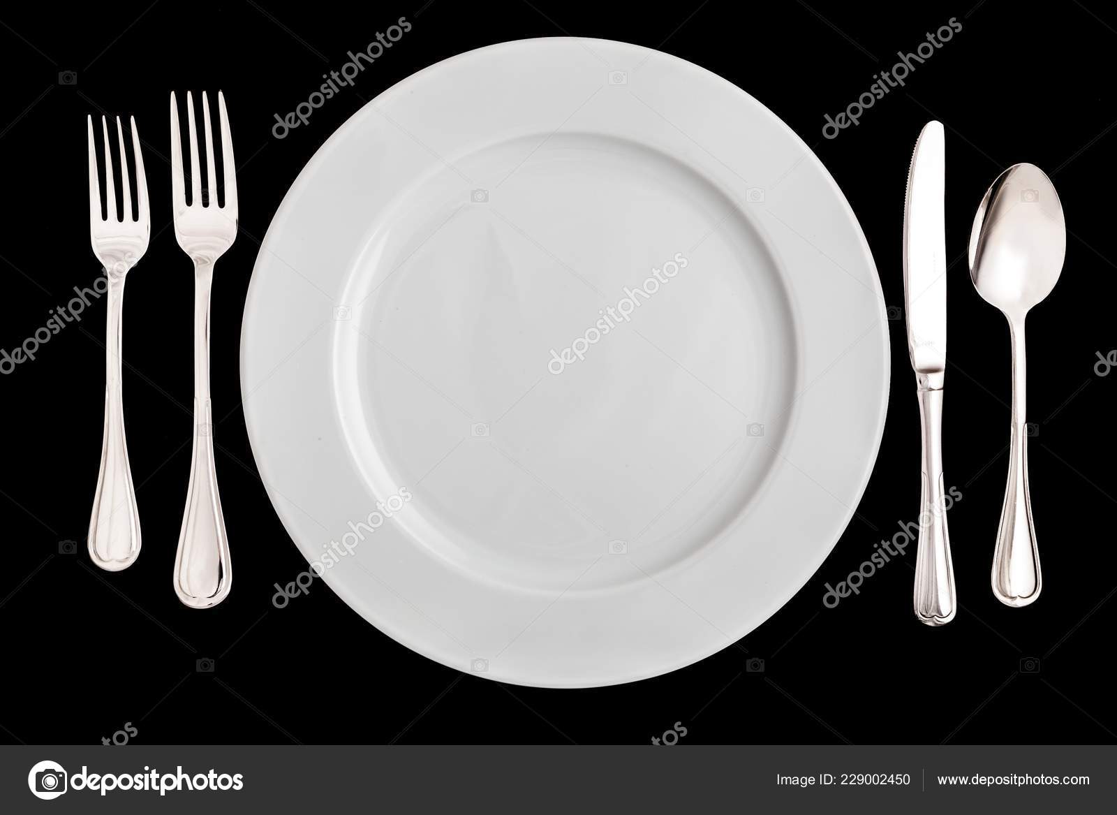 Empty Plate Silverware Dark Background Stock Photo by ©billiondigital