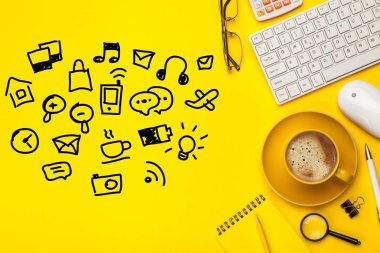 İşyeri ve karalama simgelerinin yukarıda görünümü