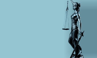 sculpture of Themis, mythological Greek goddess, symbol of justice, blind and holding empty balance in her hand