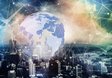 Küresel ağ arka plan, topluluk infograph, iş simgeleri ile duvar kağıdı