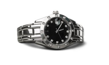 Beyaz arkaplanda izole edilmiş mekanik saat