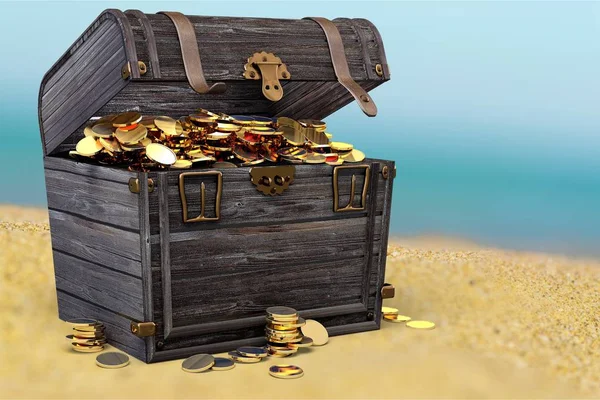Chest Golden Coins Treasure Pirates — Stock Photo, Image