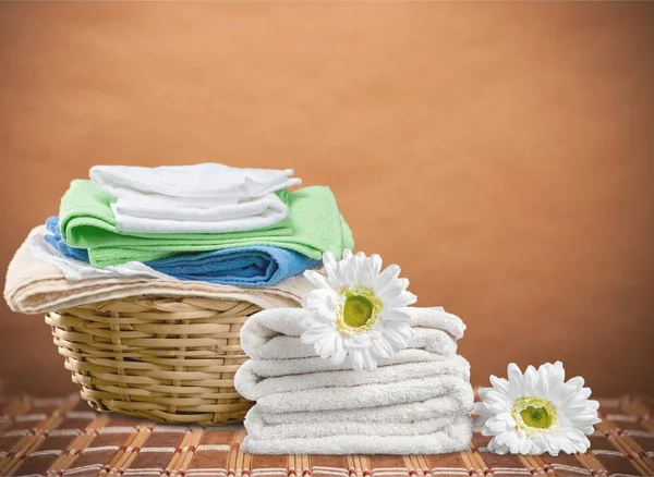 Pile Fluffy Bright Towels Closeup — Stock Photo, Image