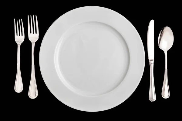 Empty Plate Silverware Dark Background — Stock Photo, Image