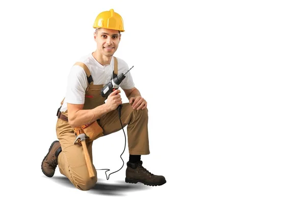 Trabalhador Homem Com Ferramenta Elétrica — Fotografia de Stock