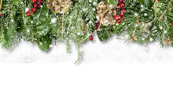 Vánoční Pozadí Girlandy Jedle Větvičky Šišky — Stock fotografie
