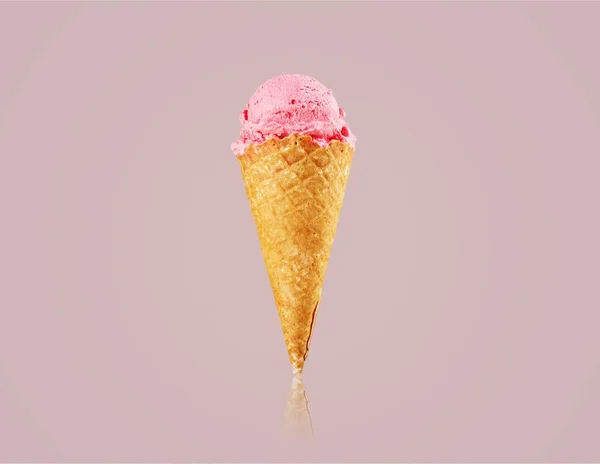 Delicioso Sorvete Rosa Cone Waffle — Fotografia de Stock