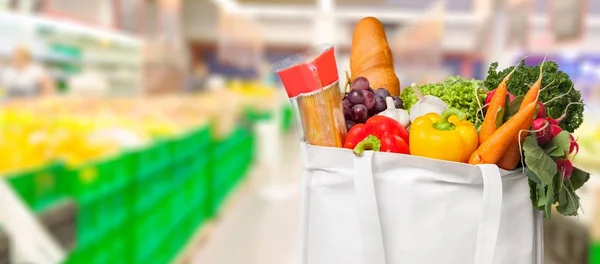 Bolsa Compras Reutilizable Con Verduras Frescas Alimentos Saludables — Foto de Stock