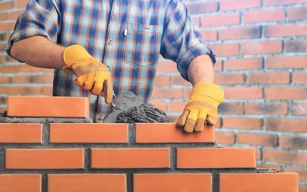 Prace Murarskie Cegieł Budowy Brickwall — Zdjęcie stockowe