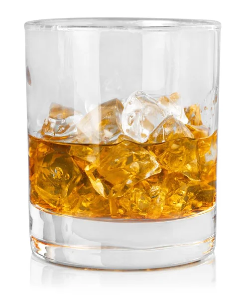 Glas Whisky Ijs Houten Tafel — Stockfoto