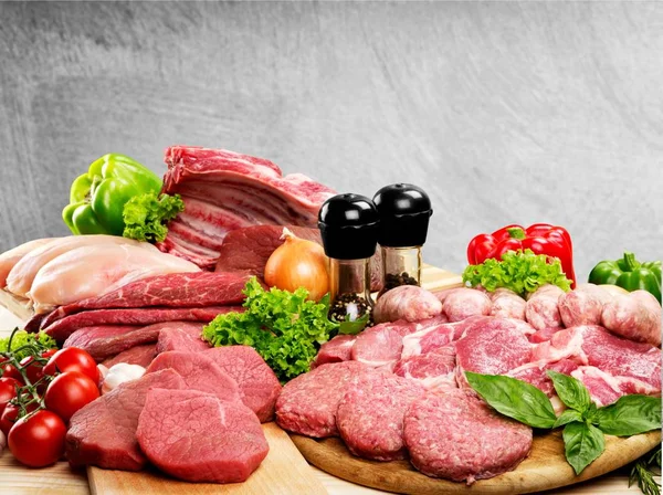 Assorted Fresh Raw Meat Cooking Background — Stock Photo, Image