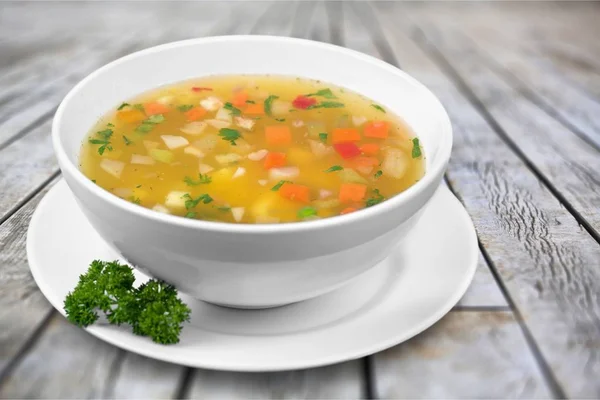 Vegetable Soup Bowl Wooden Background — Stock Photo, Image