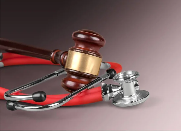 Młotek Drewniany Sędzia Medyczny Stetoskop — Zdjęcie stockowe