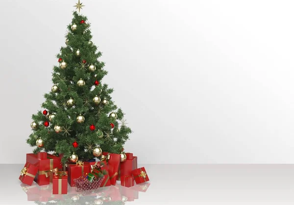 Decorated Christmas Tree Red Presents Stock Picture