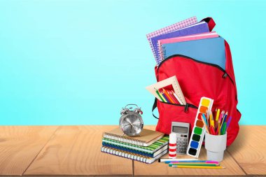 Okul sırt çantası ile Kırtasiye, Okul arka plan için geri 