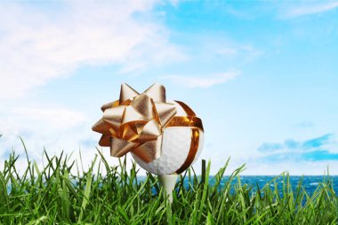 Yeşil çimenlerin üzerinde tee Golf topu