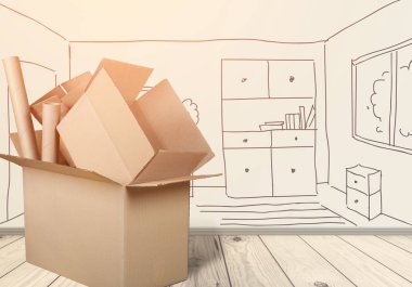 odada, karton kutular taşımak kavramı