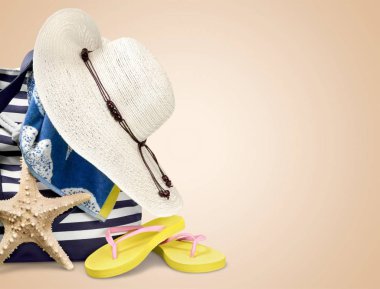 Plaj çantası plaj aksesuarları, yaz tatil kavramı ile