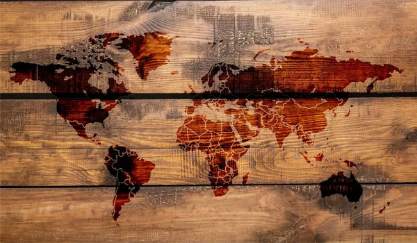 Globe Earth World Map Wooden Background — Stock Photo, Image