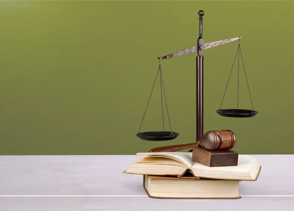 Масштаб Правосудия Молоток Книги Концепция Права Справедливости — стоковое фото