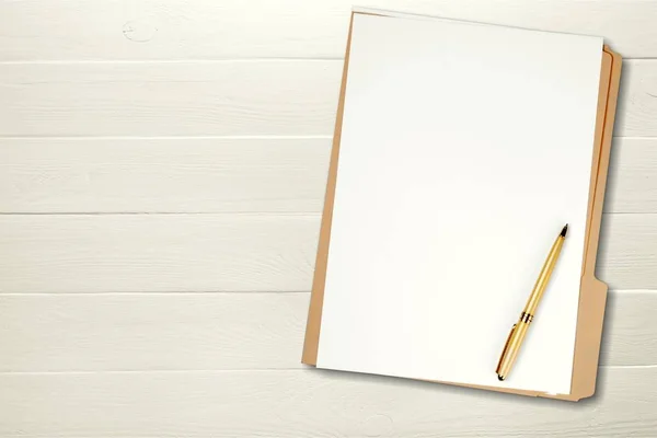 Lege Notebook Pen Houten Tafel — Stockfoto