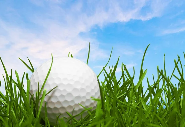 Golfball Auf Dem Abschlag Auf Grünem Gras — Stockfoto